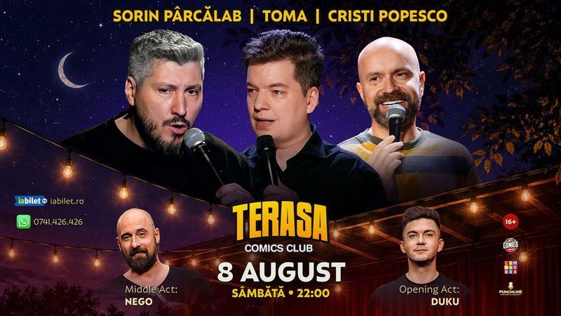 Stand-up cu Cristi Popesco, Toma, Sorin Pârcălab și Nego pe Terasa ComicsClub!