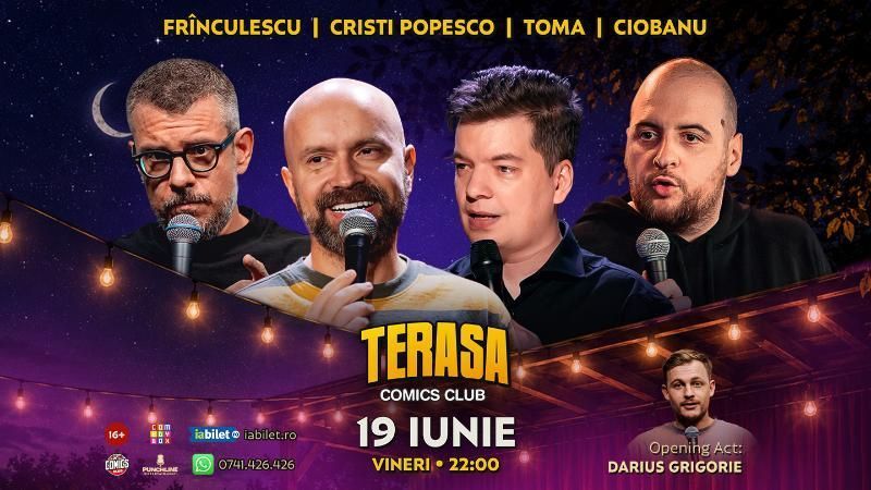 Stand-up cu Cristi Popesco, Toma, Andrei Ciobanu și Frînculescu pe Terasa ComicsClub!