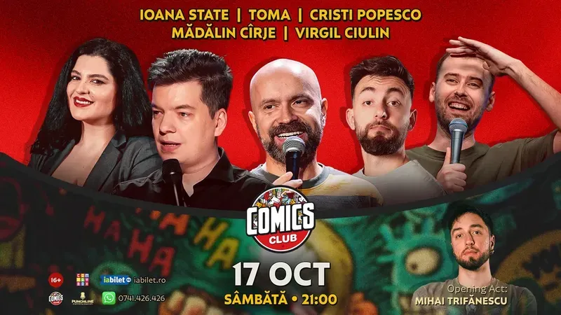 Stand-up cu Cristi Popesco, Toma, Mădălin Cîrje, Ioana State și Virgil la ComicsClub!