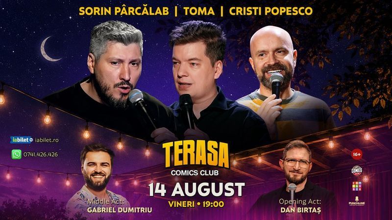 Stand-up cu Cristi Popesco, Toma, Sorin Pârcălab și Gabriel Dumitriu pe Terasa ComicsClub!