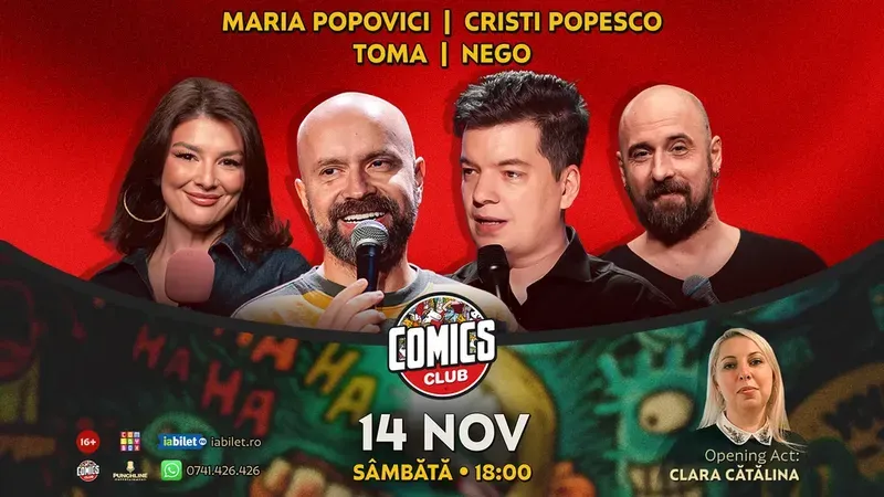 Stand-up cu Cristi Popesco, Toma, Maria Popovici și Nego la ComicsClub!