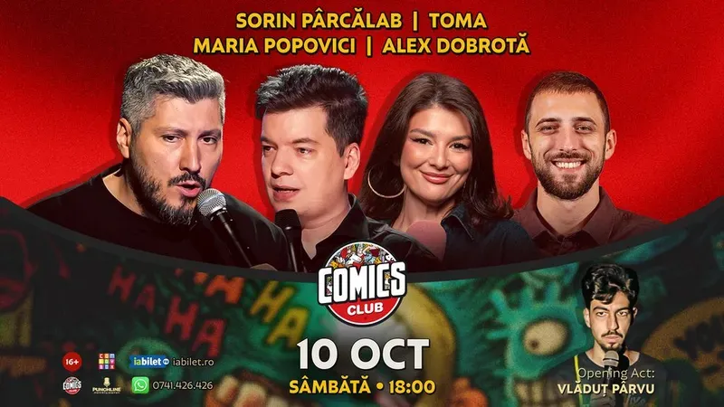 Stand-up cu Toma, Sorin Pârcălab, Maria Popovici și Dobrota la ComicsClub!