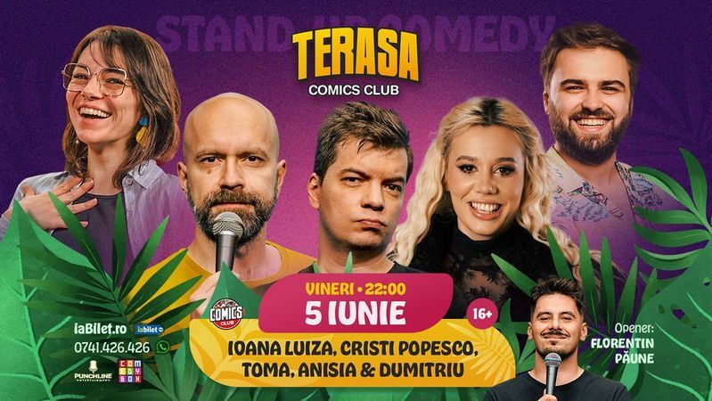 Stand-up cu Cristi Popesco, Toma, Anisia, Ioana Luiza și Gabriel Dumitriu pe Terasa ComicsClub!