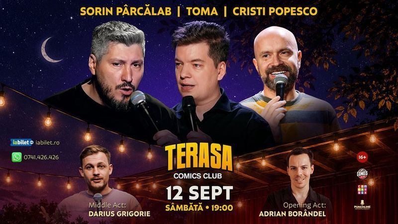 Stand-up cu Cristi Popesco, Toma, Sorin Pârcălab și Darius pe Terasa ComicsClub!