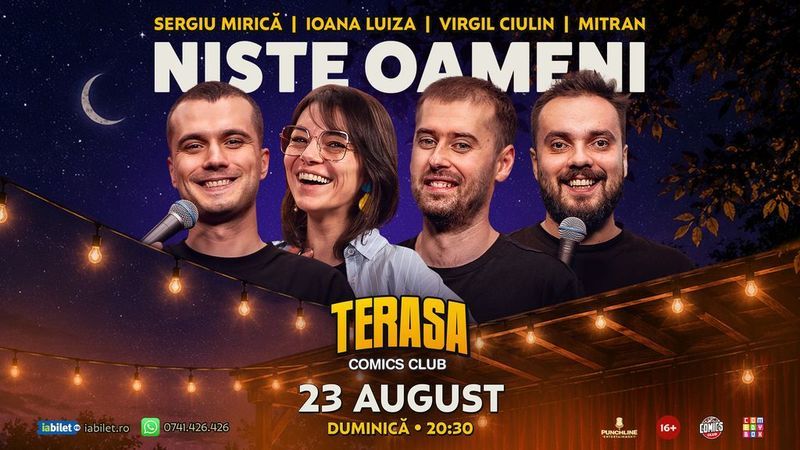 Stand-up cu Virgil Ciulin, Sergiu Mirică, Ioana Luiza și Dragoș Mitran pe Terasa ComicsClub!