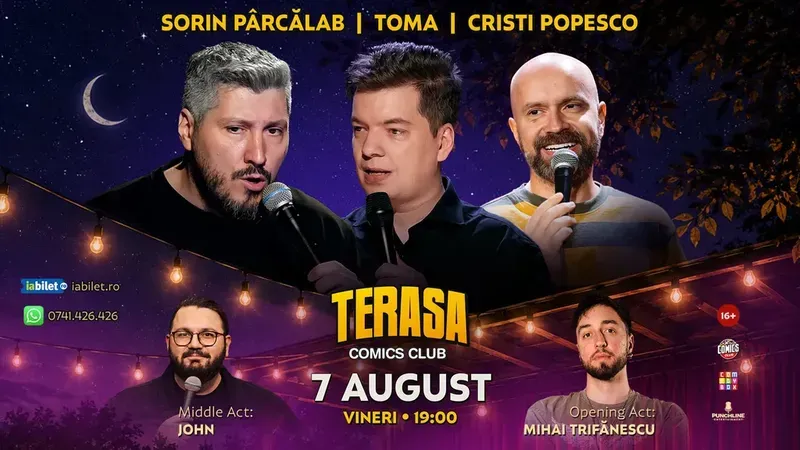 Stand-up cu Cristi Popesco, Toma, Sorin Pârcălab și John pe Terasa ComicsClub!