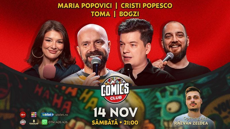 Stand-up cu Cristi Popesco, Toma, Maria Popovici și Bogzi la ComicsClub!