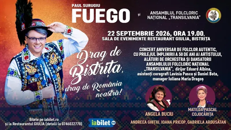 Bistrita: „Drag de Bistrița, drag de România noastră!” – Paul Surugiu - FUEGO alături de Ansamblul Folcloric Național „Transilvania”