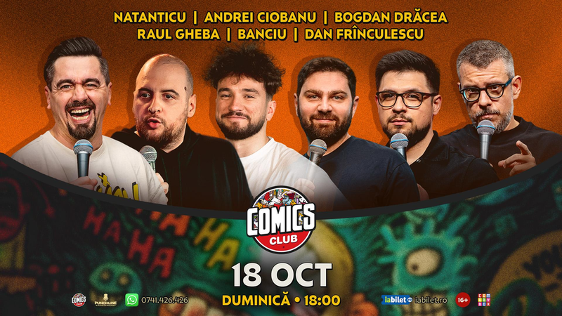 Stand-up cu Natanticu, Drăcea, Raul Gheba, Andrei Ciobanu, Banciu și Frînculescu la ComicsClub!