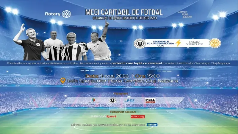 Cluj-Napoca: Meci de fotbal caritabil - Legendele FC Universitatea Cluj vs. Rotary District 2241