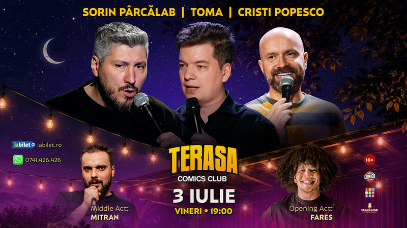 Stand-up cu Cristi Popesco, Toma, Sorin Pârcălab și Mitran pe Terasa ComicsClub!