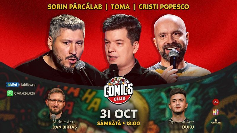 Stand-up cu Cristi Popesco, Toma, Sorin Pârcălab și Dan Birtaș la ComicsClub!
