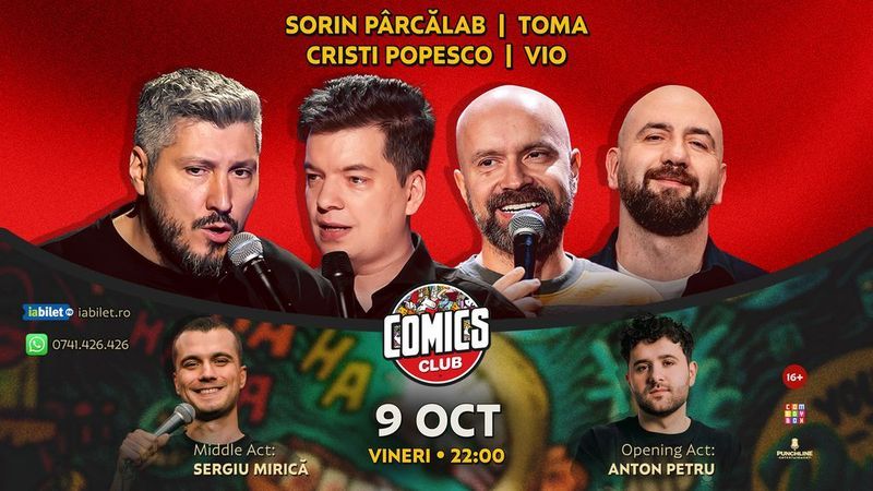 Stand-up cu Cristi Popesco, Toma, Sorin Pârcălab, Vio și Mirică la ComicsClub!
