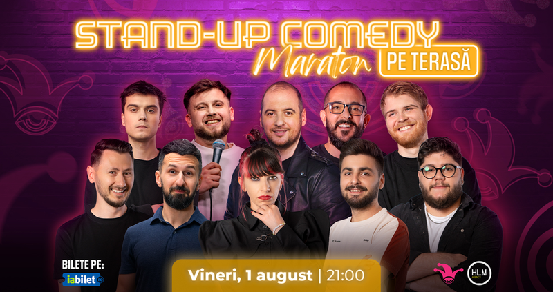 The Fool: Stand-up Comedy Maraton pe terasă cu: Andrei Ciobanu, Gabriel Gherghe, Teodora Nedelcu, Claudiu Popa, Sergiu Mirică, Alex Mocanu, Edi Vacariu, Edi Rădoiu, Tudor Costina și Andrei Călina