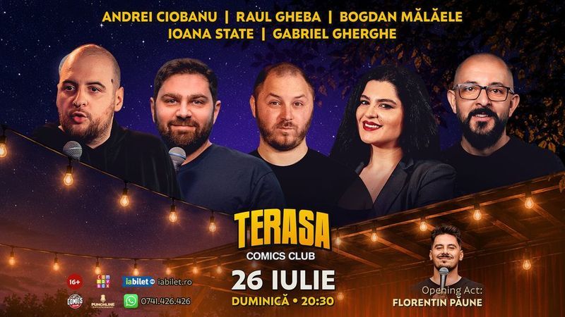 Stand-up cu Andrei Ciobanu, Mălăele, Raul Gheba, Ioana State și Gherghe pe Terasa ComicsClub!