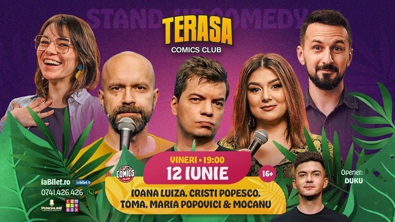 Stand-up cu Cristi Popesco, Toma, Maria Popovici, Ioana Luiza și Mocanu pe Terasa ComicsClub!