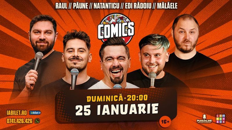 Stand-up cu Natanticu, Raul Gheba, Bogdan Mălăele, Edi Rădoiu și Florentin Păune la ComicsClub!