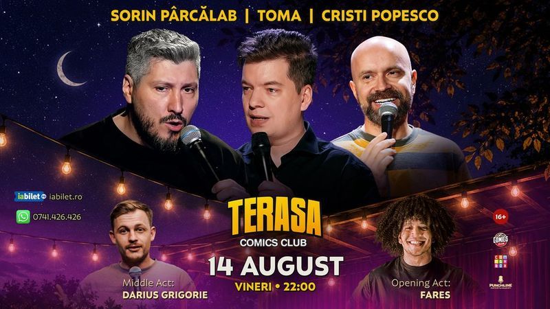 Stand-up cu Cristi Popesco, Toma, Sorin Pârcălab și Darius pe Terasa ComicsClub!
