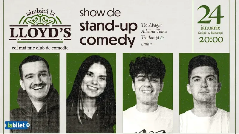Lloyd's: Stand-up comedy cu Teo Abagiu, Adelina Toma, Teo Ioniță și Duku