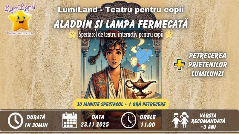 Aladdin și lampa fermecată - Spectacol de teatru interactiv pentru copii + Petrecerea Prietenilor LumiLunzi
