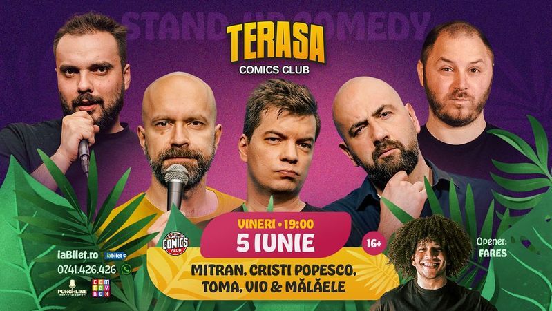 Stand-up cu Cristi Popesco, Toma, Vio, Mitran și Mălăele pe Terasa ComicsClub!