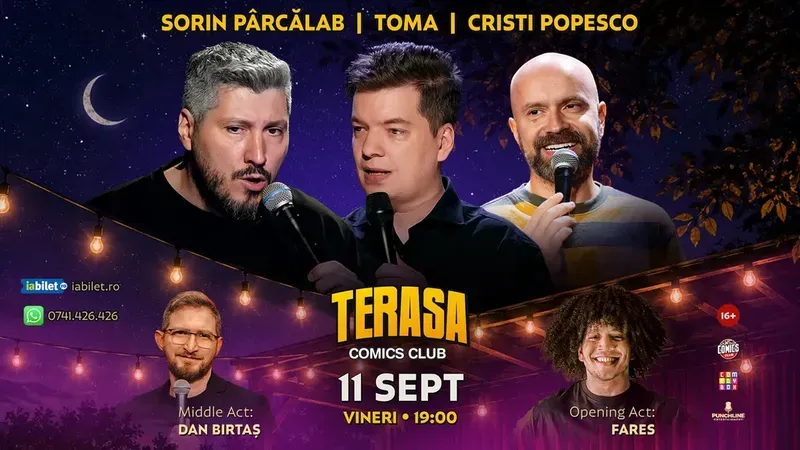 Stand-up cu Cristi Popesco, Toma, Sorin Pârcălab și Dan Birtaș pe Terasa ComicsClub!