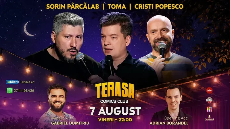 Stand-up cu Cristi Popesco, Toma, Sorin Pârcălab și Gabriel Dumitriu pe Terasa ComicsClub!