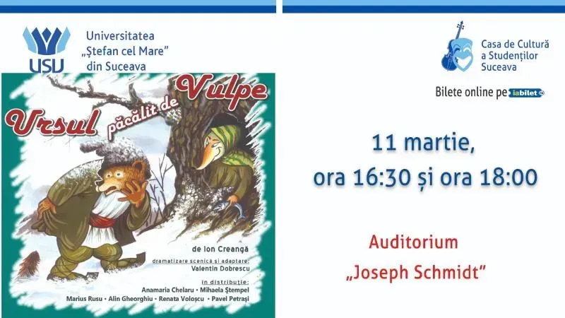 Suceava: Teatru pentru copii - „Ursul păcălit de vulpe” - ORA 18:00