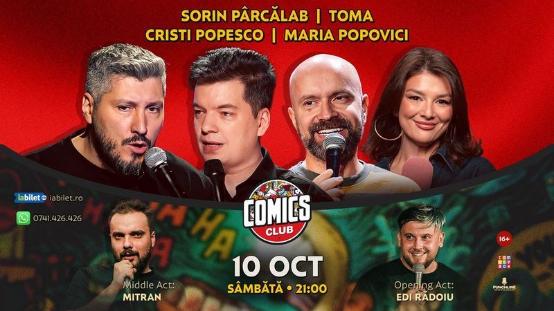 Stand-up cu Cristi Popesco, Toma, Sorin Pârcălab, Maria Popovici și Mitran la ComicsClub!