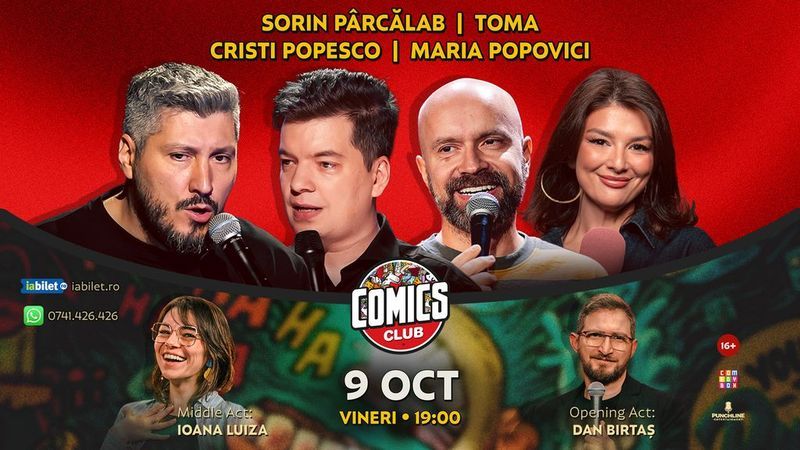 Stand-up cu Cristi Popesco, Toma, Sorin Pârcălab, Maria Popovici și Ioana Luiza la ComicsClub!