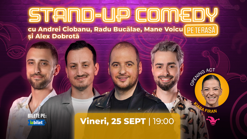 The Fool Terasa: Stand-up comedy cu Alex Dobrota, Bucălae, Mane Voicu și Andrei Ciobanu