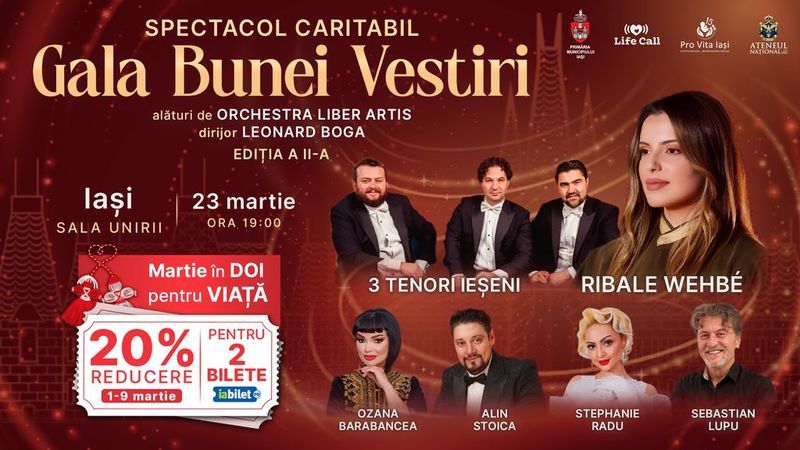 Iași: Ribale Wehbe & 3 Tenori Ieșeni la Gala Bunei Vestiri, spectacol caritabil